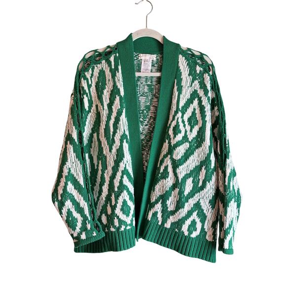 Anthropologie Sweaters - By Anthropologie green white button front oversized cardigan medium preppy knit